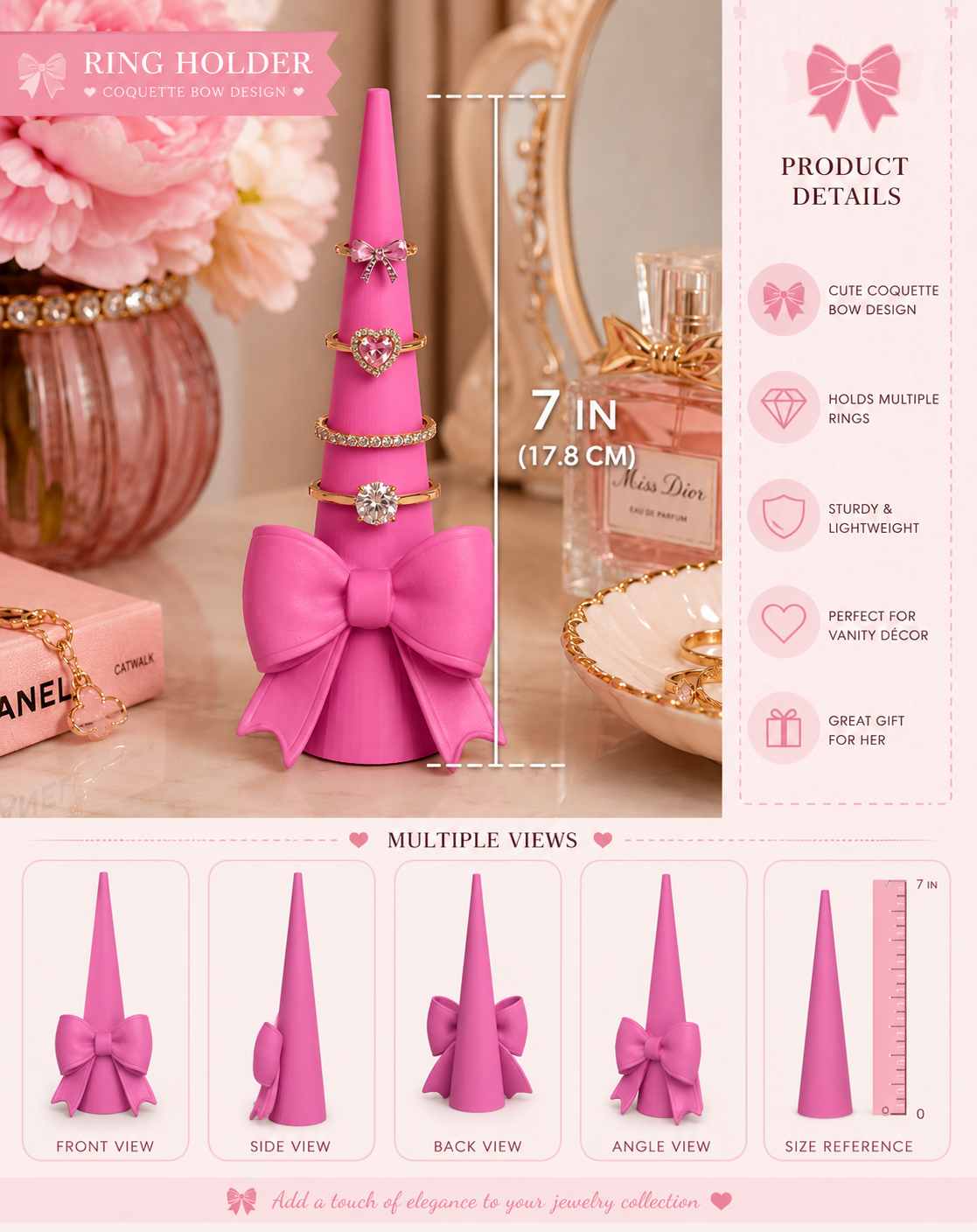 Coquette bow ring holder product details and multiple views