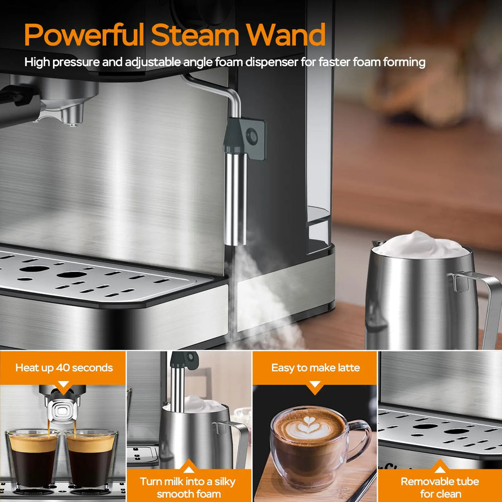 20-Bar Espresso Machine with Milk Frother & 54oz Water Tank
