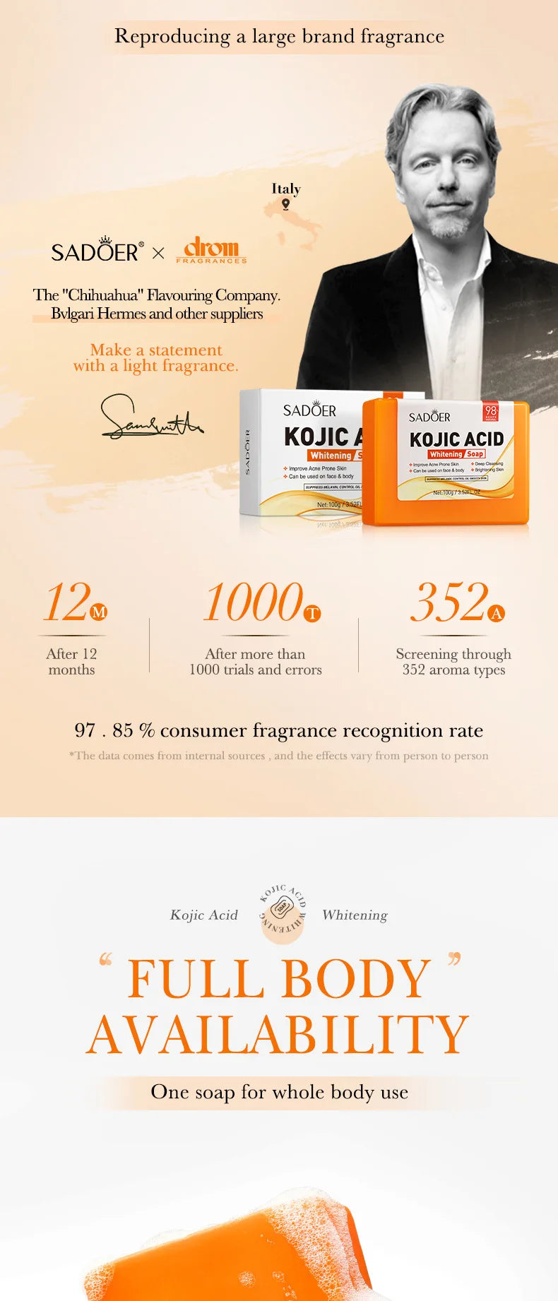SADOER Kojic Acid Facial Soap – Brightening Face Wash & Body Bar