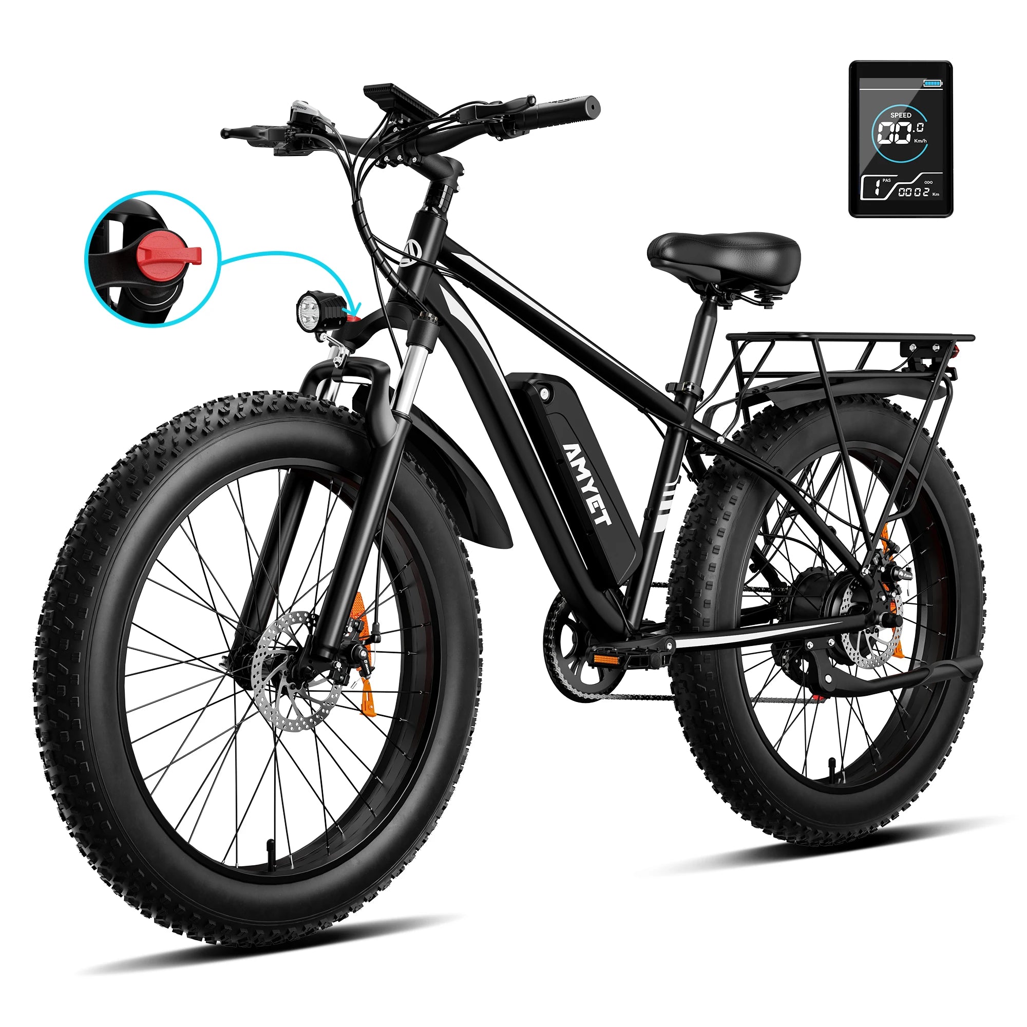 AMYET EB26 Electric Bike | 1500W Peak | 28MPH | 60-Mile Range | Fat Tire All-Terrain