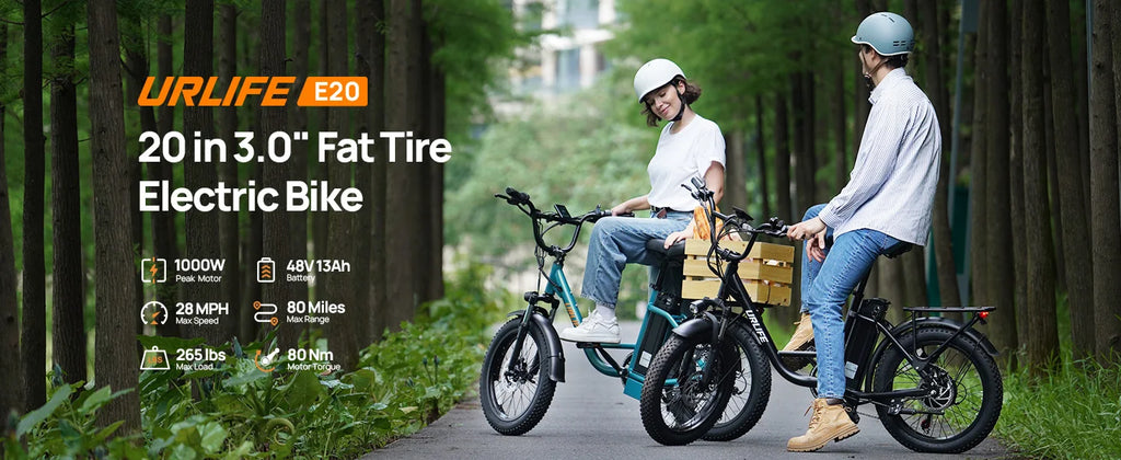 URLIFE 1000W E20 Electric Bike | 48V 13Ah Removable Battery, 28MPH, 20"x3" Fat Tire, 7-Speed E-Bike with Dual Disc Brake