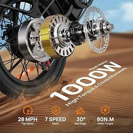 URLIFE 1000W E20 Electric Bike | 48V 13Ah Removable Battery, 28MPH, 20"x3" Fat Tire, 7-Speed E-Bike with Dual Disc Brake
