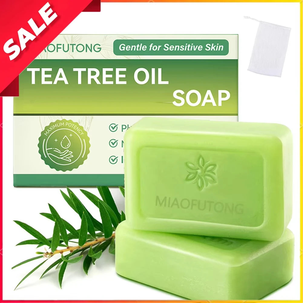 Tea Tree Soap, Soap Bar with Tea Tree Oil, Natural Soaps for Body Skin Cleaning, Gentle Exfoliating Bar Soap