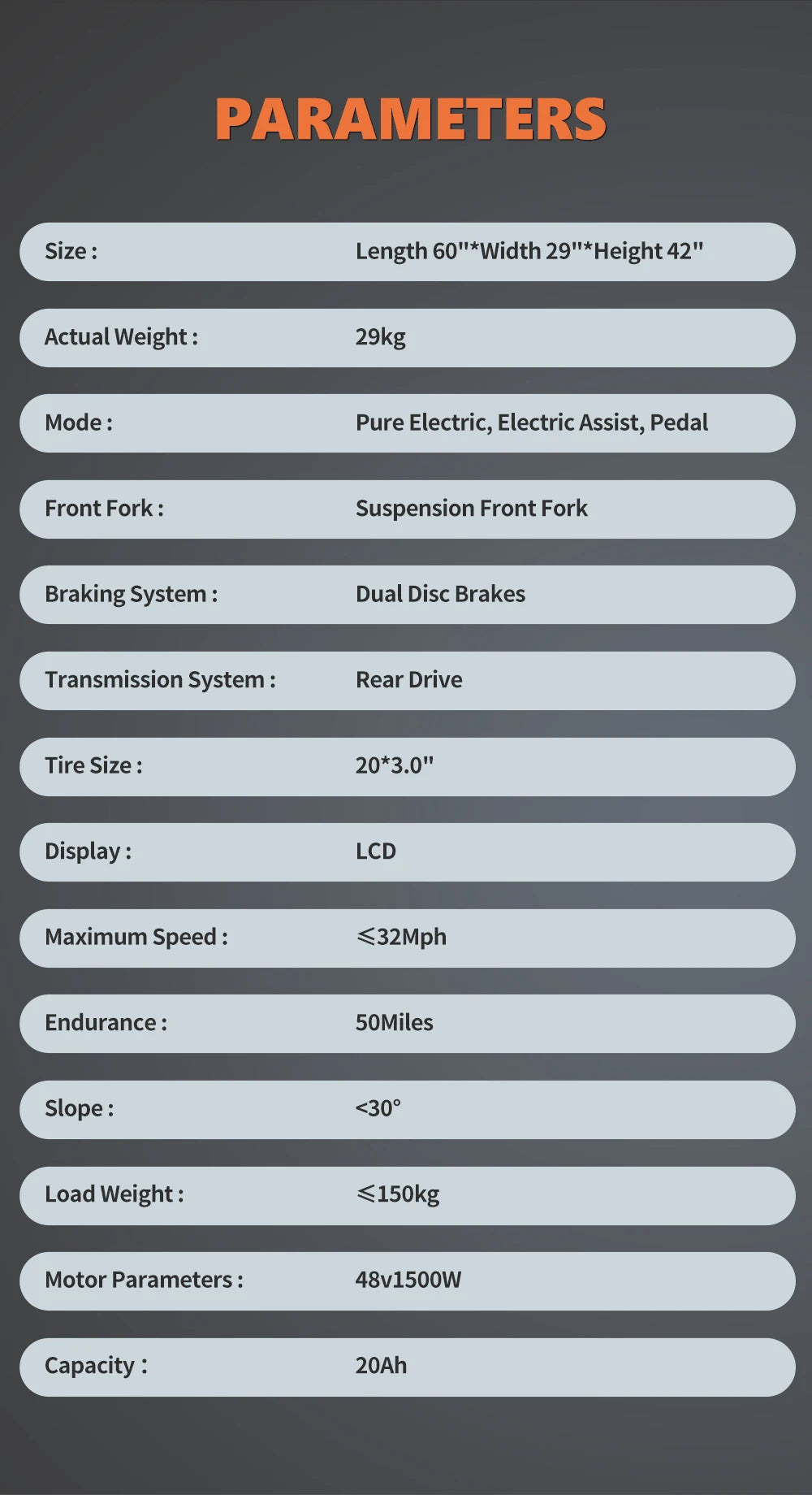 Kickwey LD20 Electric Bike – 1500W 48V Fat Tire E-Bike, 32 MPH