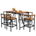 7-Piece Patio Bar Table Set with Umbrella Hole – Acacia Wood & PE Wicker High-Dining Bistro Set