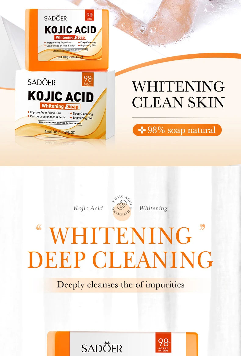 SADOER Kojic Acid Facial Soap – Brightening Face Wash & Body Bar