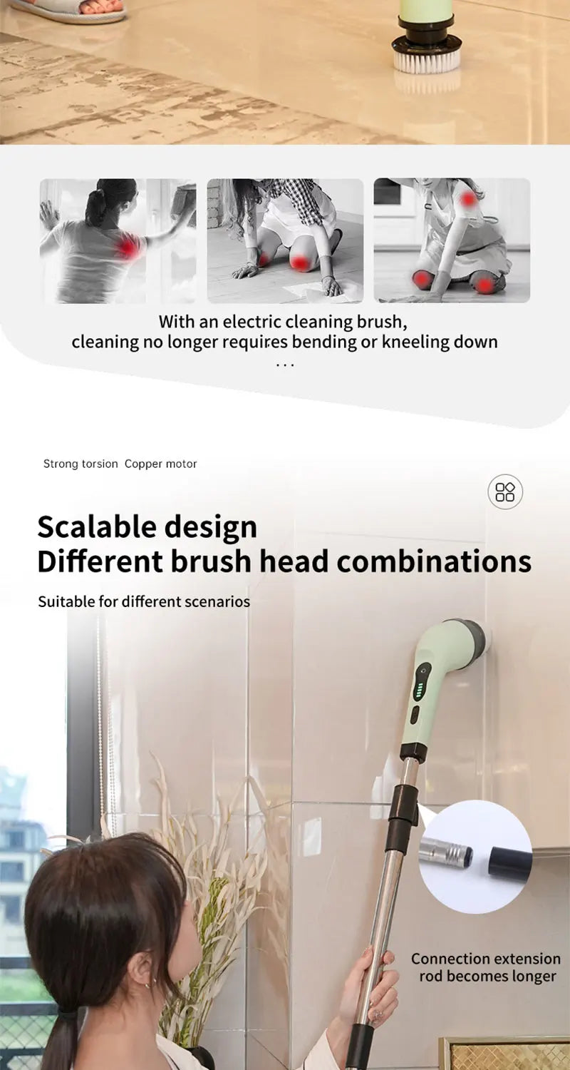 9-in-1 Electric Spin Scrubber Cleaning Brush | Kitchen, Bathroom & Home