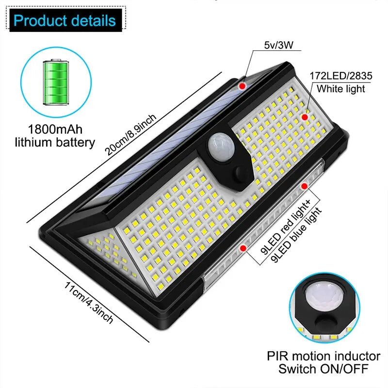 190 LED Solar Light Outdoor Garden Wall Lamp | 4 Modes IP65 Waterproof Motion Sensor Light for Yard & Door