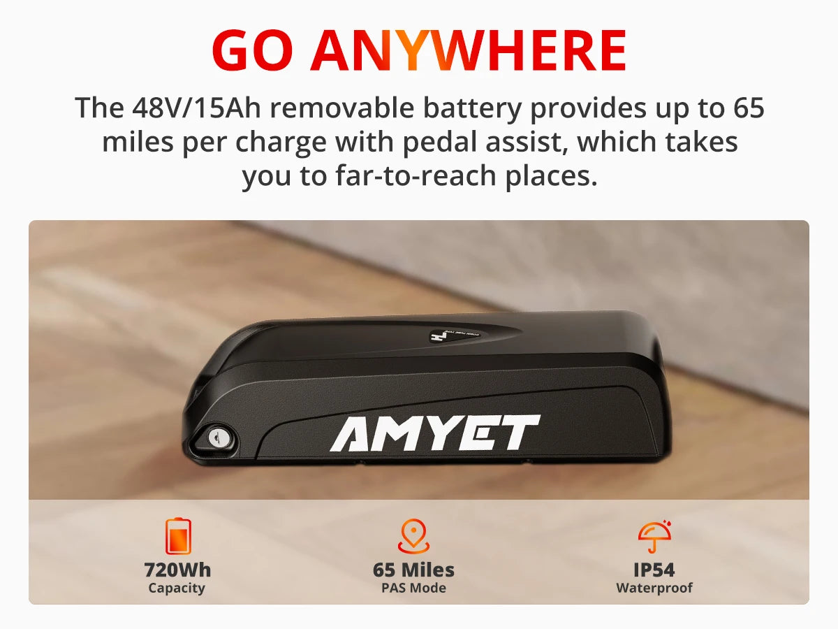 AMYET EB26 Electric Bike | 1500W Peak | 28MPH | 60-Mile Range | Fat Tire All-Terrain