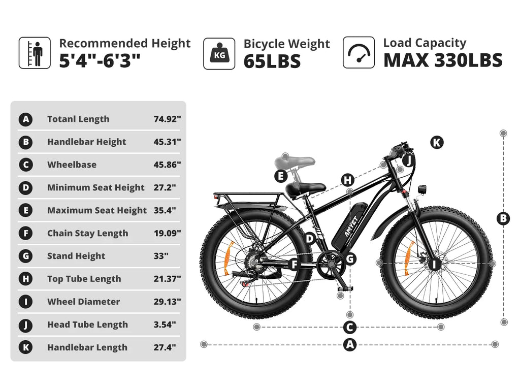 AMYET EB26 Electric Bike | 1500W Peak | 28MPH | 60-Mile Range | Fat Tire All-Terrain