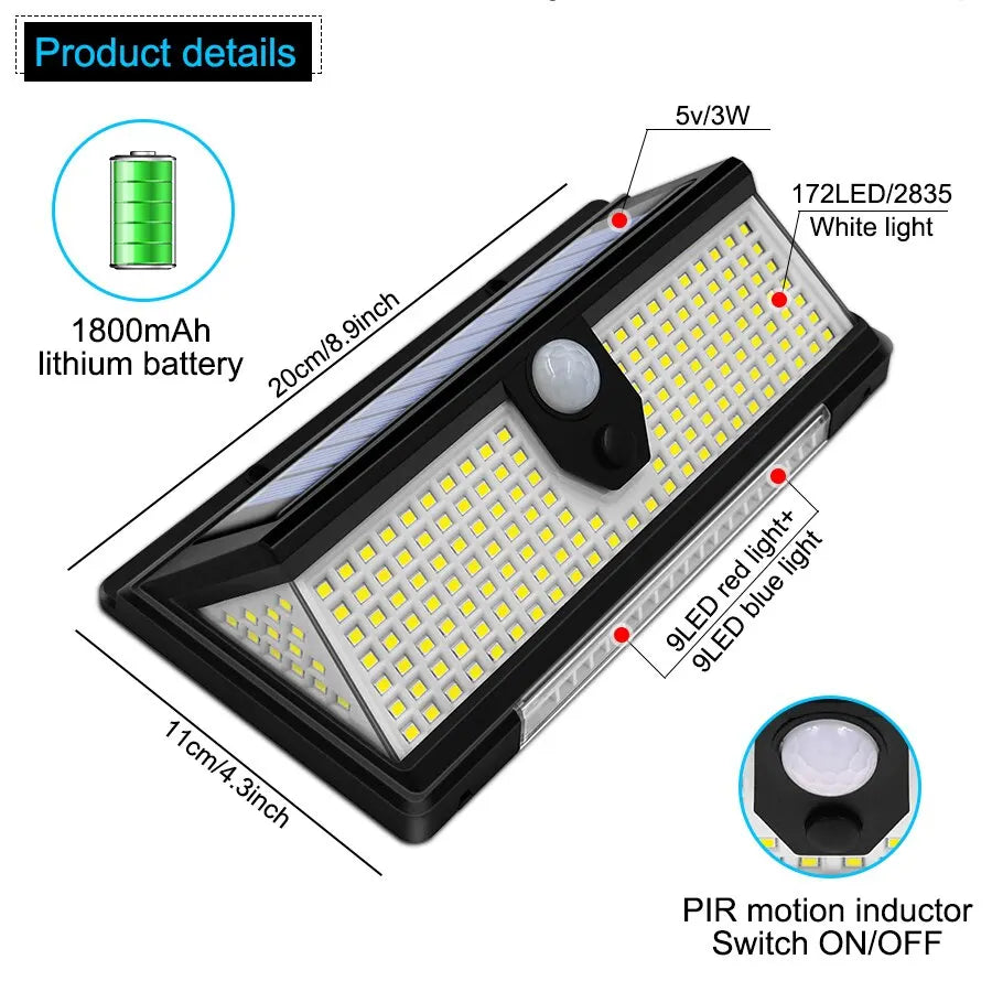 190 LED Solar Light Outdoor Garden Wall Lamp | 4 Modes IP65 Waterproof Motion Sensor Light for Yard & Door