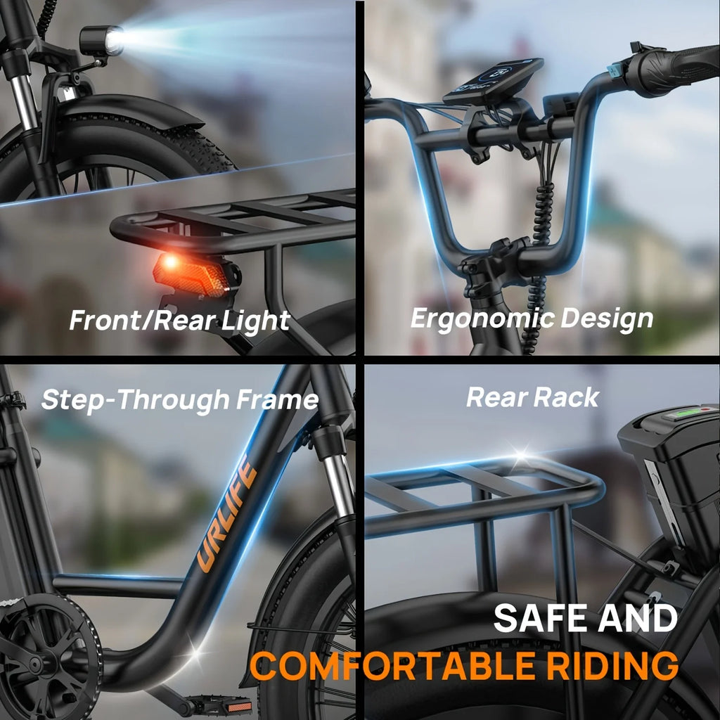 URLIFE 1000W E20 Electric Bike | 48V 13Ah Removable Battery, 28MPH, 20"x3" Fat Tire, 7-Speed E-Bike with Dual Disc Brake