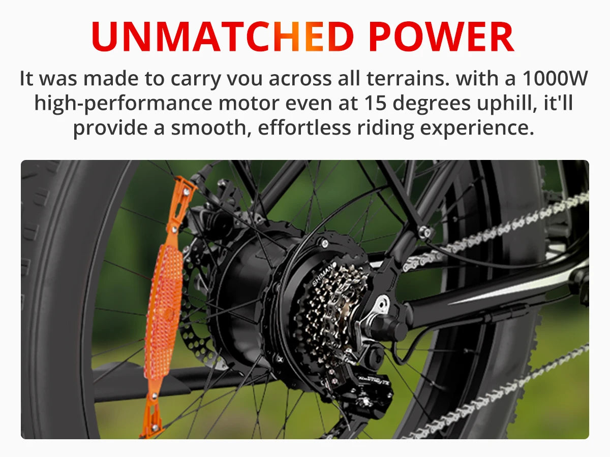 AMYET EB26 Electric Bike | 1500W Peak | 28MPH | 60-Mile Range | Fat Tire All-Terrain