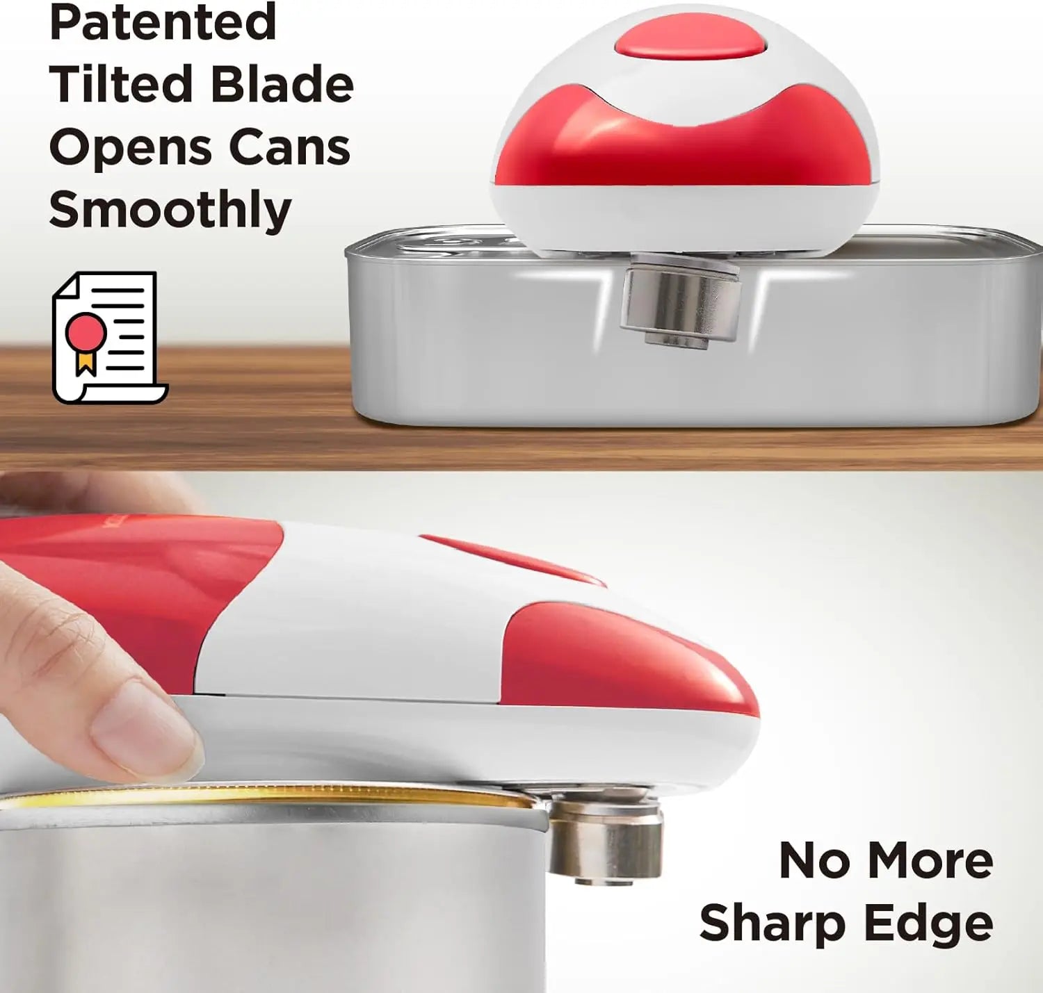 Electric Can Opener – Automatic, Hands-Free, Smooth Edge (Red)