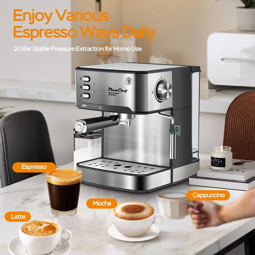 20-Bar Espresso Machine with Milk Frother & 54oz Water Tank