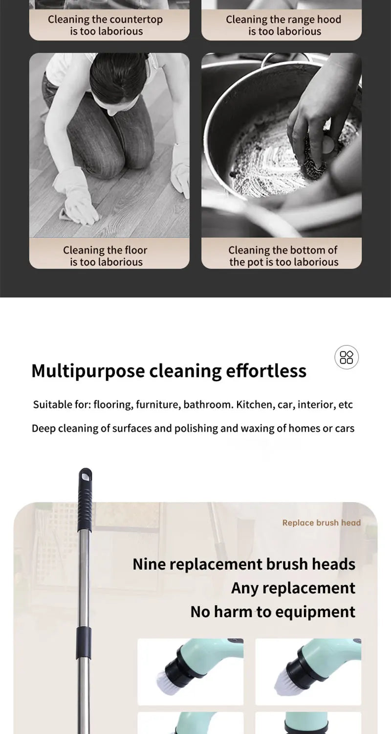 9-in-1 Electric Spin Scrubber Cleaning Brush | Kitchen, Bathroom & Home